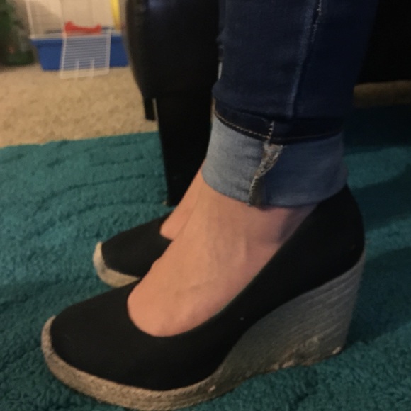 Black canvas espadrille wedges
