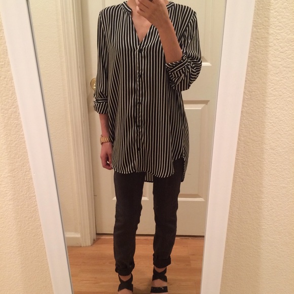 Vertical stripe button up blouse