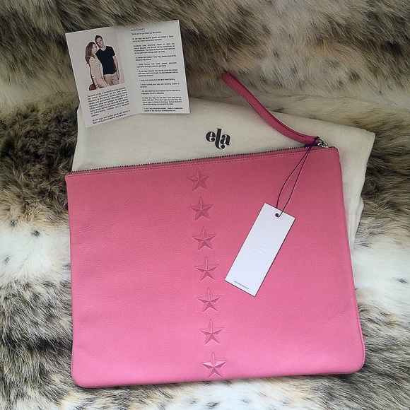 "ela" PINK Star Leather Pouch/ iPad bag
