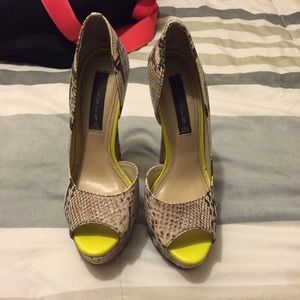 Steven snake print peeptoe heels