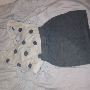 Cream polka dot shirt w/ Gold & grey Bandage skirt