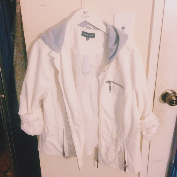 White jacket with grey hood