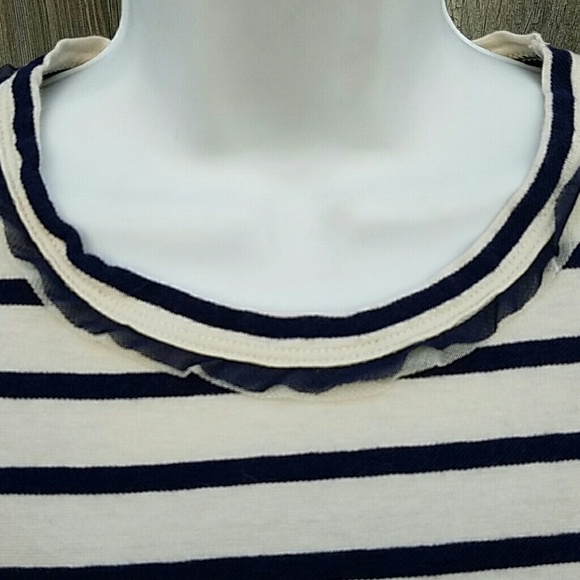 Navy Stripe Top with Ruffle Necklkne - Picture 2 of 2