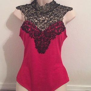 Red and black leotard/body suit top