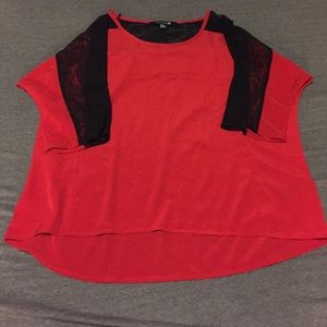Red Shirt With Black Lace Insets