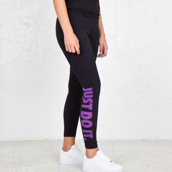 Nike Pants - NIKE  logo black leggings w/ purple