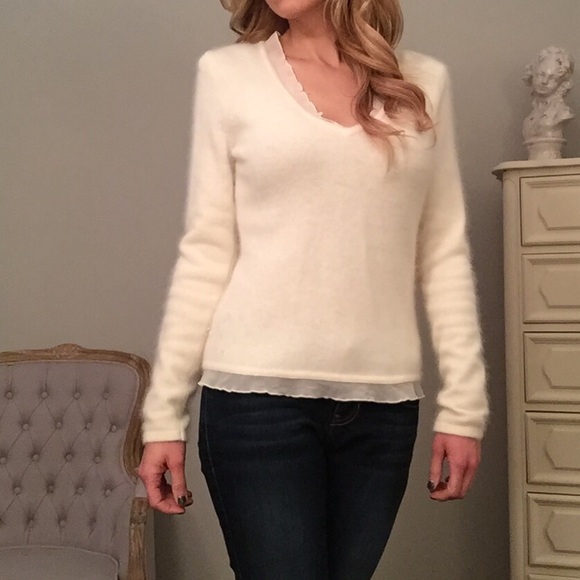 Sold in Bundle: Ivory V-neck Angora Wool Sweater - Picture 2 of 4