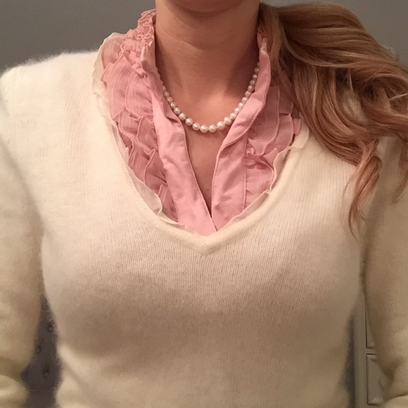 Sold in Bundle: Ivory V-neck Angora Wool Sweater - Picture 4 of 4