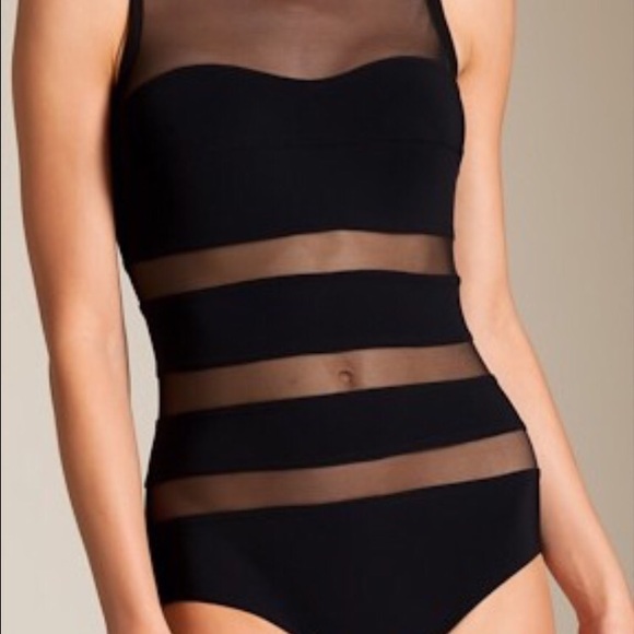 Black panel mesh swimsuit.  Size M