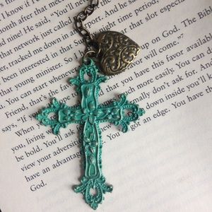 Cross and Heart Keychain