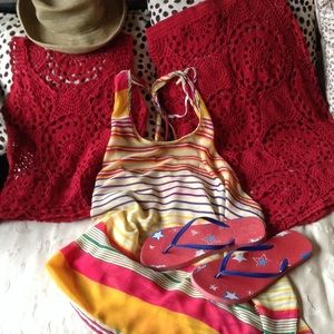 Red Crochet tank and skirt