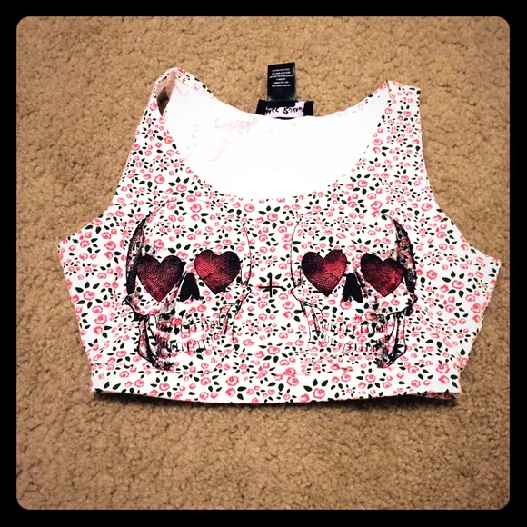 Pink flower print skull crop top.
