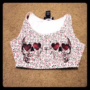 Pink flower print skull crop top.