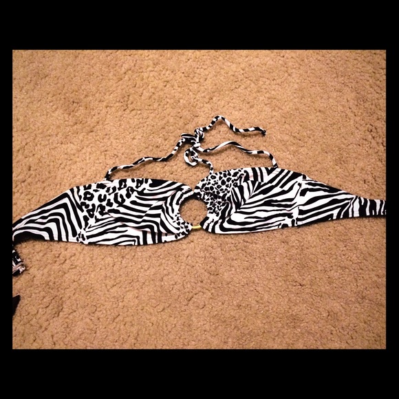 Zebra striped bathing suit top.