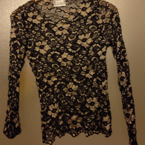 Metallic gold and black lace top