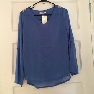 TWO chiffon blouses. One black and one blue