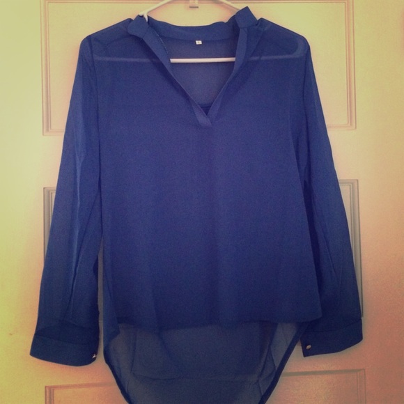 Blue hi lo chiffon blouse