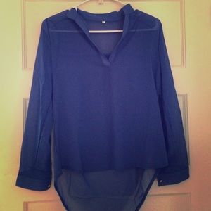 Blue hi lo chiffon blouse
