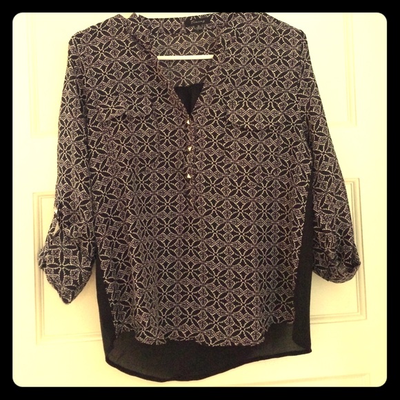 Black and white print chiffon blouse