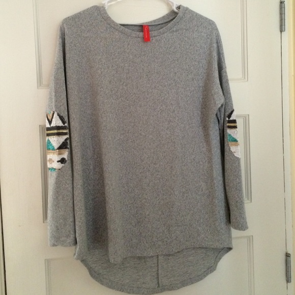 Grey and sequined elbow embellished long sleeve