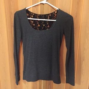 Gray long sleeve with open crotchet back