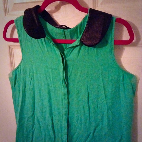 FINAL ✂️! Mint & Faux Leather Collar Tunic - Picture 2 of 4