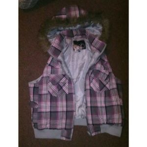 Plaid zip up hooded vest