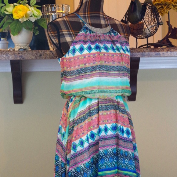 NWT Hi-Lo Aqua Blues Vacation Print Dress Sm - Picture 2 of 4