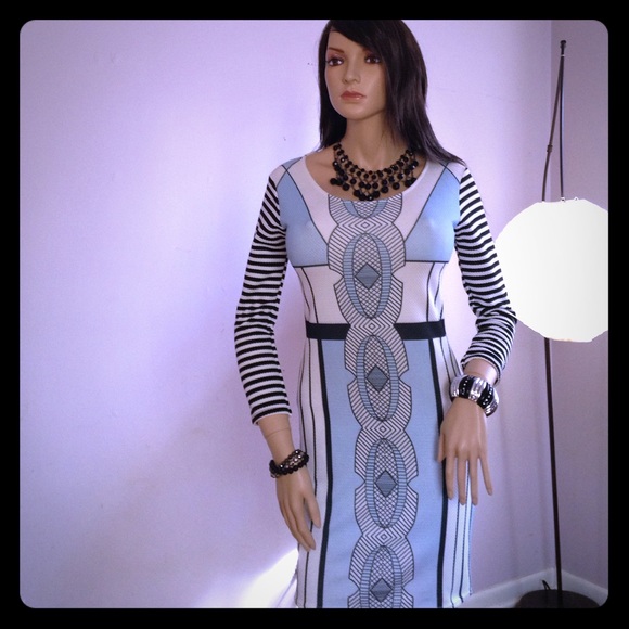 Beautiful light blue gray & black ornate dress