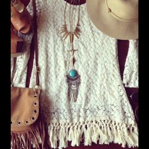 Hippie boho lace fringe top