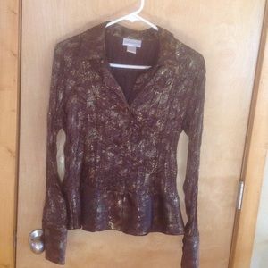 Brown and gold crinkle blouse