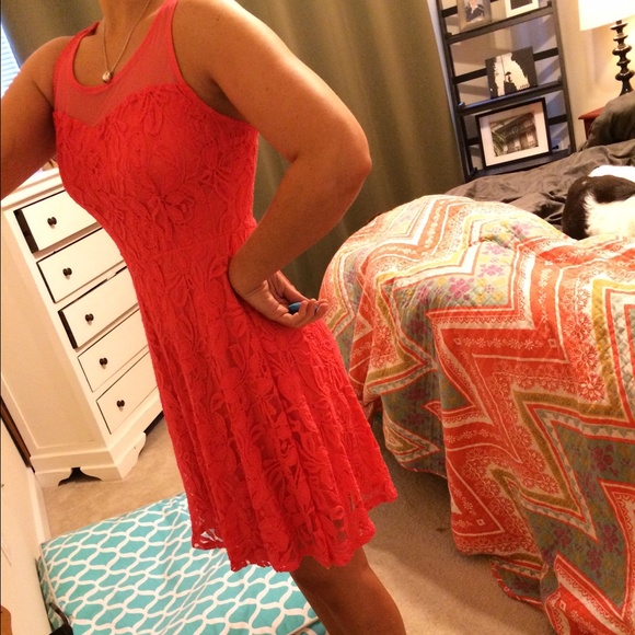Coral lined dress.