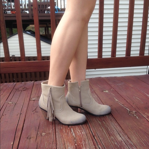 Vintage suede cowboy booties in taupe