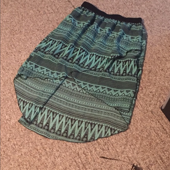 Teal and black high low skirt
