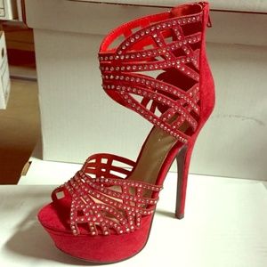 Sexy Red Rhinestone Platform Heels