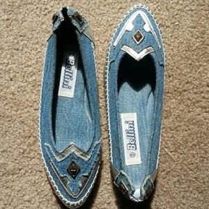 Vtg denim leather moccasin flats 6.5 unif nasty ga
