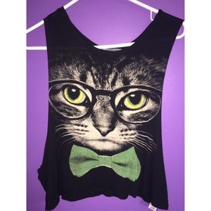Cat tee/crop top open on the sides