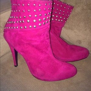 Fuchsia pink sliver studded ankle booties