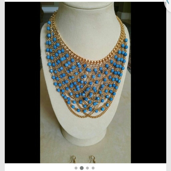 Turquoise and gold necklace - Picture 2 of 4