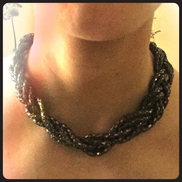 Statement metallic black and silver necklace