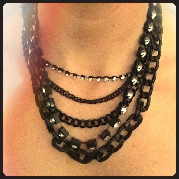 Statement layered necklace - black and silver