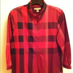 Burberry Brit Red/Pink Check Print Tunic Shirt!!