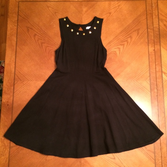 Black Short Dress with gold square studs