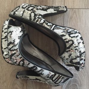 Coach-- Black and silver sequin heels