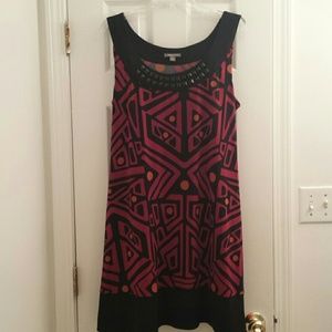 Black, Red and Orange Dress with Beaded Neck