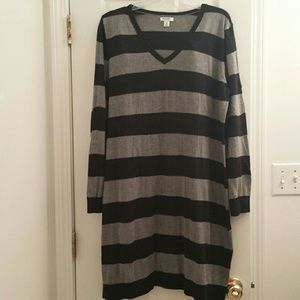 Black and Gray Striped Sweater Dress