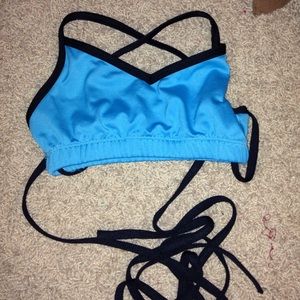 blue and black dance bra top