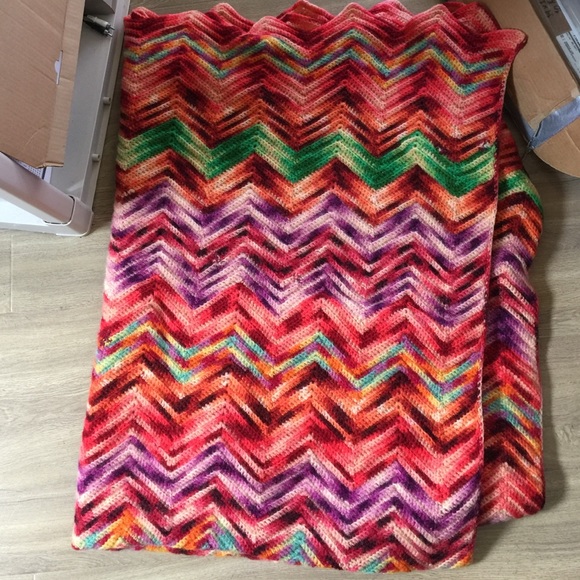 Vintage Crochet Blanket multi color tie dye