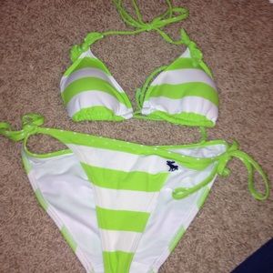 green and white striped bikini swimsuit