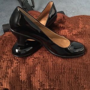 Black patent leather heel